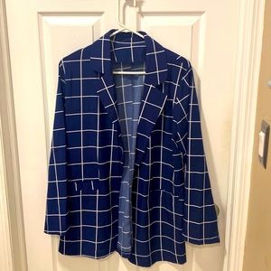 Navy and white window pane blazer